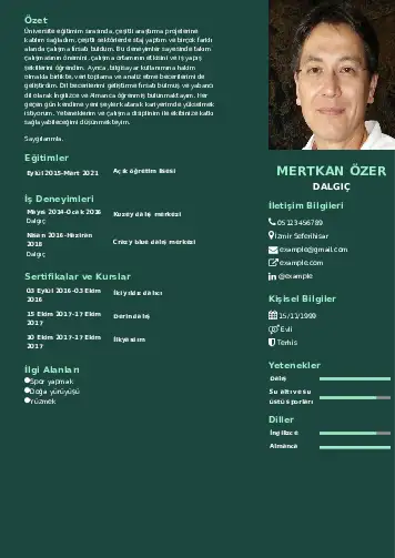 Dalgıç CV Örnekleri cv indir